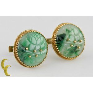 Cellino Imperial Jade 18k & 14k Round Yellow Gold Cufflinks